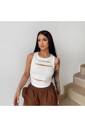 بلوز سفید زنانه ساده MARE BUTİK - کد 740950705