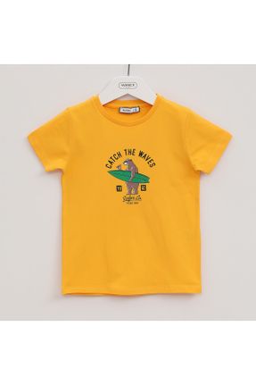 تی شرت زرد بچه گانه رگولار یقه گرد پنبه (نخی) تکی کد 740951066