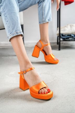 کفش پاشنه بلند کلاسیک نارنجی زنانه ساتن پاشنه ضخیم پاشنه متوسط ( 5 - 9 cm ) کد 741423668
