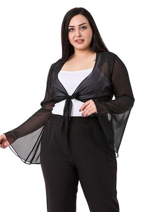 کافتان و کیمونو سایز بزرگ مشکی زنانه بافتنی DISENTIS MODEST - کد 741839306