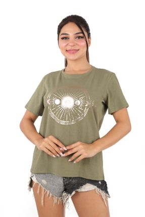 تی شرت خاکی زنانه یقه گرد کد 273895714