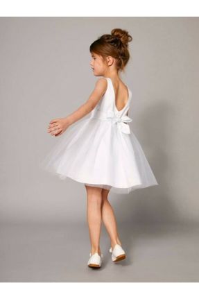 لباس مجلسی سفید بچه گانه ساتن بدون آستین یقه گرد آستر دار کد 742306738