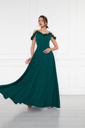 لباس مجلسی سبز زنانه پنبه - پلی استر یقه قایقی بدون آستر کد 742307226