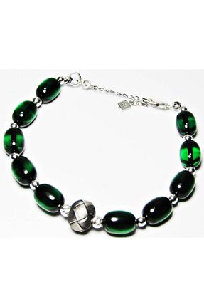 دستبند نقره سبز زنانه 925 عیار lilahgümüştr - کد 742335303
