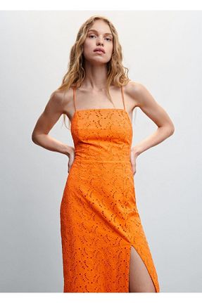 لباس سایز بزرگ نارنجی زنانه پنبه ای MANGO - کد 694682670