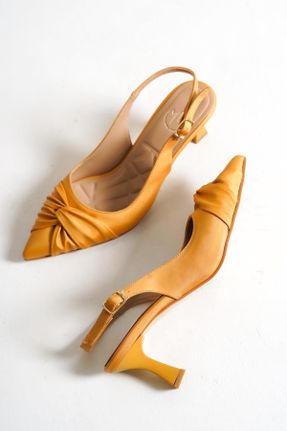 کفش مجلسی زرد زنانه چرم مصنوعی پاشنه نازک پاشنه متوسط ( 5 - 9 cm ) کد 742294740