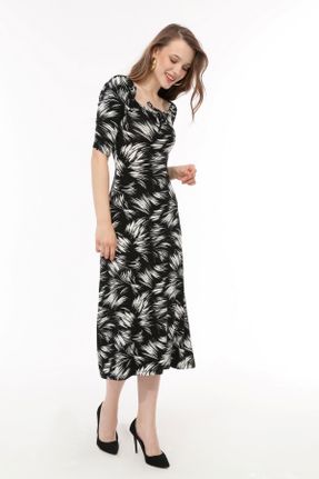 لباس مشکی زنانه بافت ویسکون طرح گلدار آستین-کوتاه کد 741799191