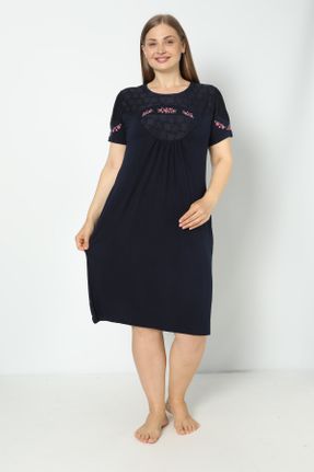 لباس سرمه ای زنانه بافت ویسکون سایز بزرگ آستین-کوتاه کد 742662908