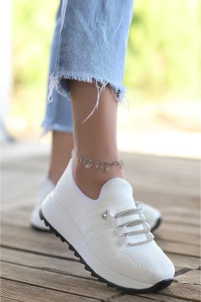 کفش اسنیکر سفید زنانه بند دار چرم مصنوعی کد 742667757