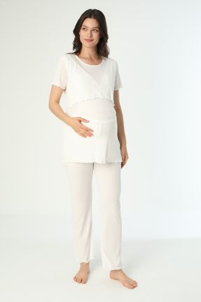 ست لباس راحتی حاملگی سفید زنانه پنبه (نخی) کد 742686930