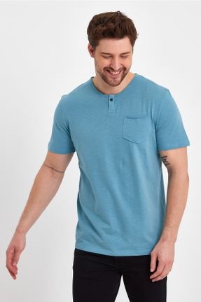تی شرت آبی مردانه رگولار یقه گرد کد 688649144