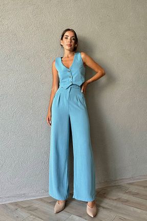 ست بالاتنه و پائین تنه آبی زنانه بافتنی Seda Yalçın Atelier - کد 742245852