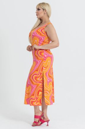 لباس نارنجی زنانه سایز بزرگ بافت کد 742607782