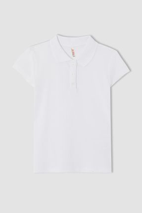 تی شرت سفید بچه گانه رگولار یقه پولو پنبه (نخی) تکی بیسیک کد 81097780