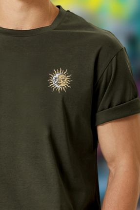 تی شرت خاکی مردانه ریلکس یقه گرد پنبه (نخی) تکی کد 699079288