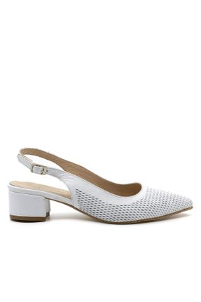 کفش پاشنه بلند کلاسیک سفید زنانه چرم طبیعی پاشنه ضخیم پاشنه کوتاه ( 4 - 1 cm ) کد 743076468