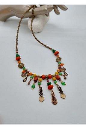 گردنبند جواهر رنگی زنانه برنجی TAKİBUTİGİNİZ - کد 307588249