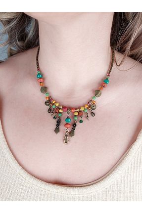 گردنبند جواهر رنگی زنانه برنجی TAKİBUTİGİNİZ - کد 307588249
