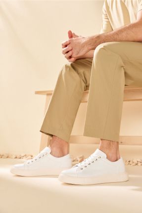 کفش اسنیکر سفید مردانه بند دار چرم مصنوعی کد 356583076