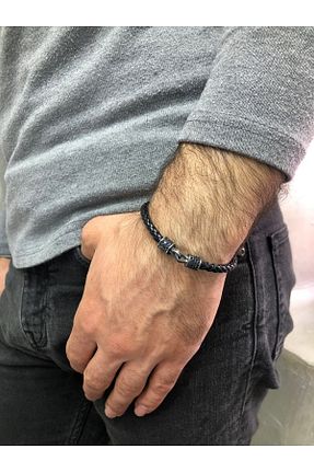 دستبند نقره مشکی مردانه 925 عیار Moda Kulesi - کد 313732112
