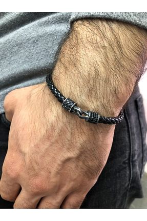 دستبند نقره مشکی مردانه 925 عیار Moda Kulesi - کد 313732112