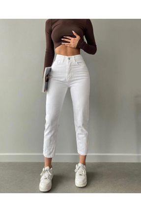 شلوار جین سفید زنانه پاچه تنگ فاق بلند جین ساده کد 741194277