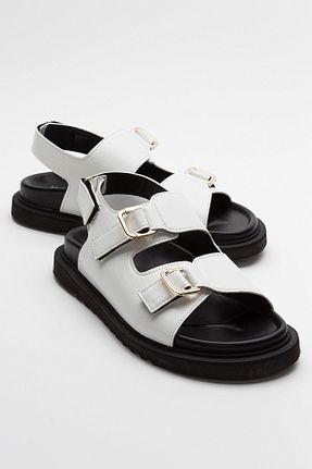 صندل سفید زنانه پاشنه تخت luvishoes - کد 744414154