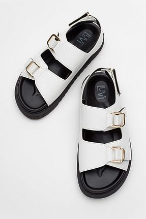 صندل سفید زنانه پاشنه تخت luvishoes - کد 744414154