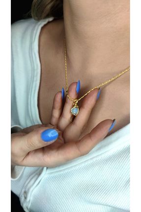 گردنبند استیل ( فولاد ) زرد زنانه سنگ طبیعی depozoom - کد 249092556