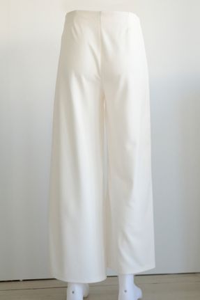 شلوار سفید زنانه پلی استر بافتنی پاچه گشاد بدون جیب فاق بلند کد 744564737