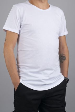 تی شرت سفید مردانه یقه گرد رگولار پنبه (نخی) تکی بیسیک کد 744680816