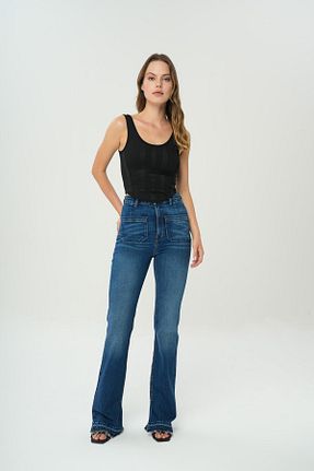 شلوار جین آبی زنانه فاق بلند CROSS JEANS - کد 743519971