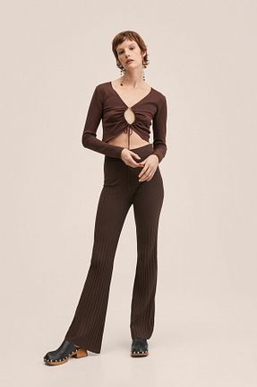 پلیور قهوه ای زنانه ساده MANGO - کد 741948078