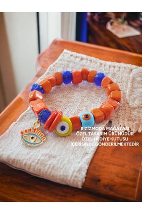دستبند جواهر نارنجی زنانه منجق bizizmoda - کد 743789749