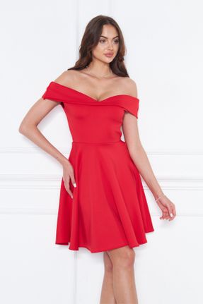 لباس مجلسی قرمز زنانه مخلوط پلی استر آستین افتاده یقه قلب بدون آستر کد 743703862