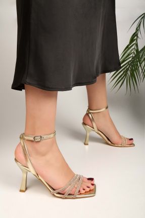 کفش پاشنه بلند کلاسیک طلائی زنانه ساتن پاشنه نازک پاشنه متوسط ( 5 - 9 cm ) کد 658593068