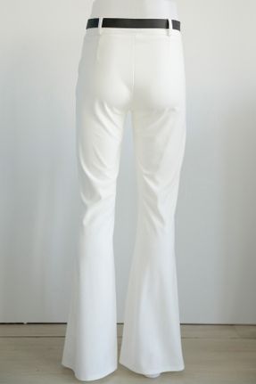 شلوار سفید زنانه پلی استر بافتنی پاچه اسپانیولی بدون جیب فاق بلند کد 744564880