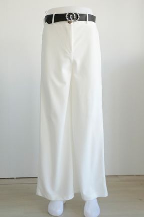 شلوار سفید زنانه پلی استر بافتنی پاچه گشاد بدون جیب فاق بلند کد 744565131