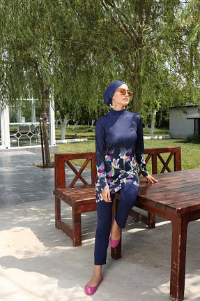مایو حجاب سرمه ای زنانه گلدار Starinci Mayo - کد 697370606