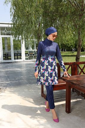 مایو حجاب سرمه ای زنانه گلدار Starinci Mayo - کد 697370606