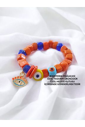 دستبند جواهر نارنجی زنانه منجق bizizmoda - کد 743789749