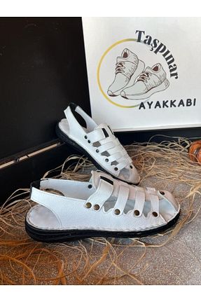 صندل سفید مردانه پاشنه تخت Taşpınar Ayakkabı - کد 743975049