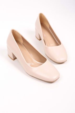 کفش پاشنه بلند کلاسیک بژ زنانه چرم مصنوعی پاشنه ضخیم پاشنه متوسط ( 5 - 9 cm ) کد 739083042