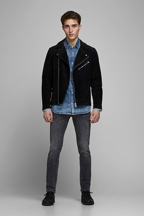 شلوار جین طوسی مردانه پاچه تنگ Jack & Jones - کد 744374771