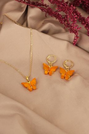 گردنبند جواهر نارنجی زنانه روکش طلا کد 155101880