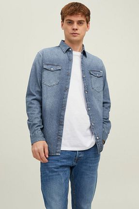 پیراهن آبی مردانه اسلیم فیت Jack & Jones - کد 744621468