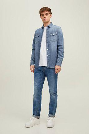 پیراهن آبی مردانه اسلیم فیت Jack & Jones - کد 744621468