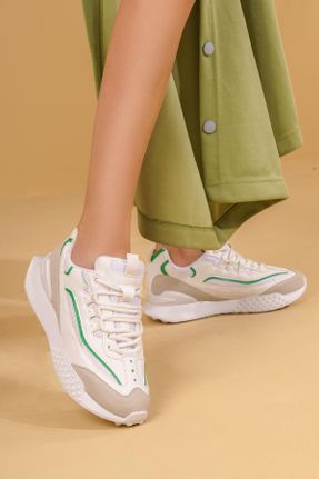 کفش اسنیکر سبز زنانه بند دار چرم کد 745136348