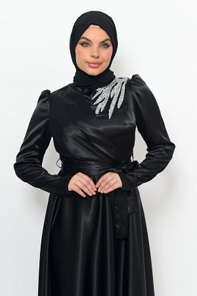 لباس مجلسی مشکی زنانه یقه گرد ساتن سایز بزرگ کد 745149922