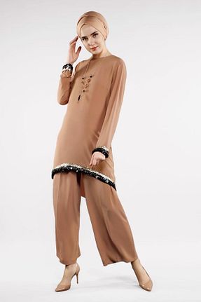 ست بالاتنه و پائین تنه حجاب قهوه ای زنانه رگولار TRENDTESETTÜR - کد 86184516